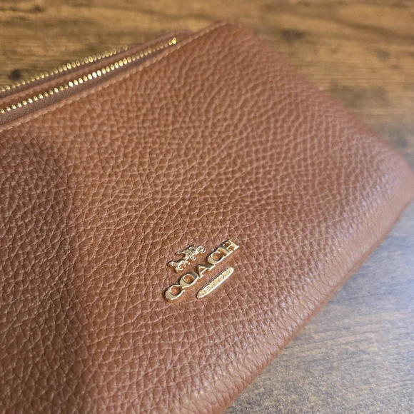 Coach Pebbled Leather Wristlet - Brown - Picture 7 of 9